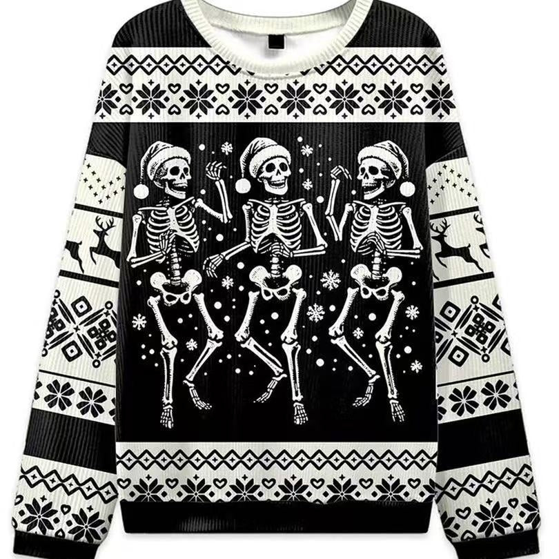 Christmas Cat Hat Snowflake Print Women's Round Neck Sweatshirt