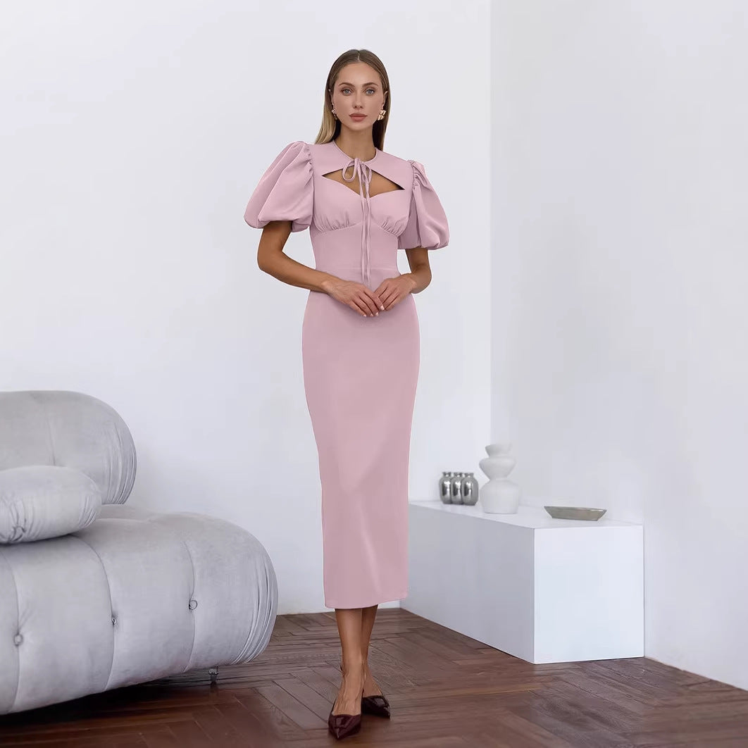Summer Sexy Puff Sleeve Lace Up Dress For Women