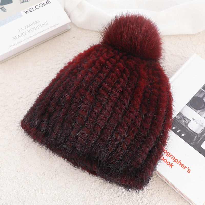 Ladies Mink Fur Hat Thickened Wool