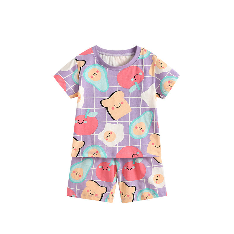 Summer New Cute Little Girl Crew Neck Loungewear Set