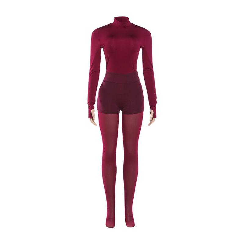 Personalized Street-style Chic Outfit A Tight-fitting Long-sleeve Top And Pants Set