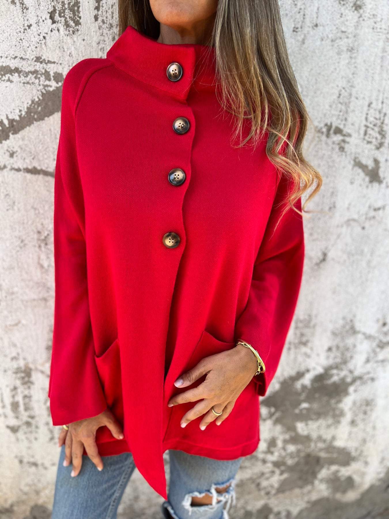 Ins Single Breasted Lapel Knitted Coat Fashion Pocket Long Sleeve Cardigan Jacket Women's Clothing