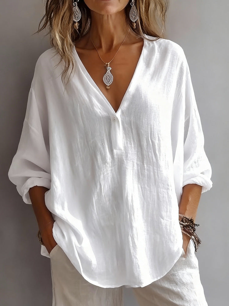 Womens Casual Loose Fashion Solid Color Long-Sleeve Top