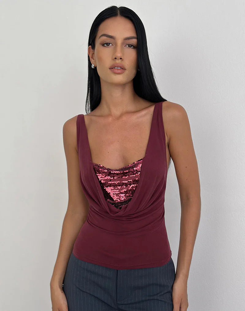 Short-sleeve Slim-fit Versatile Camisole Strap Top