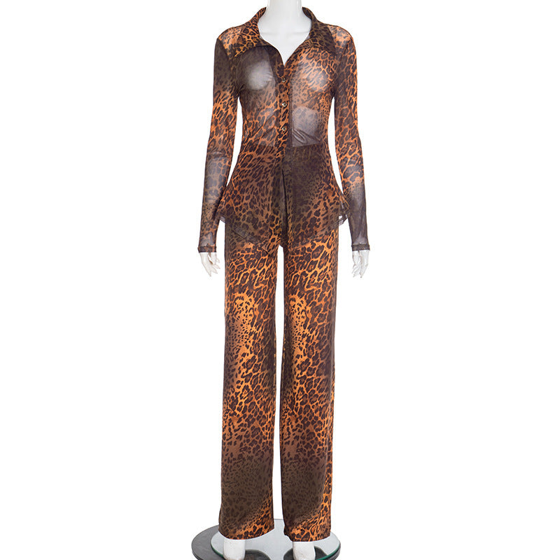 Womens Printed Cardigan And Wide-Leg Pants Set