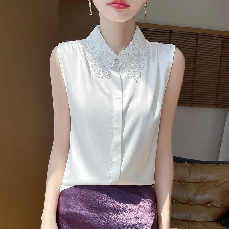 Thin Lace-trimmed Sleeveless Cardigan Vest