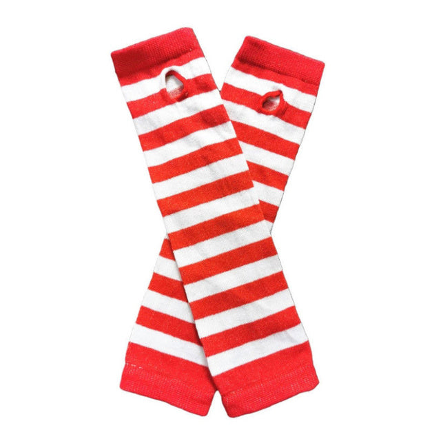 Women Fashion Lady Striped Elbow Gloves Warmer Knitted Long
