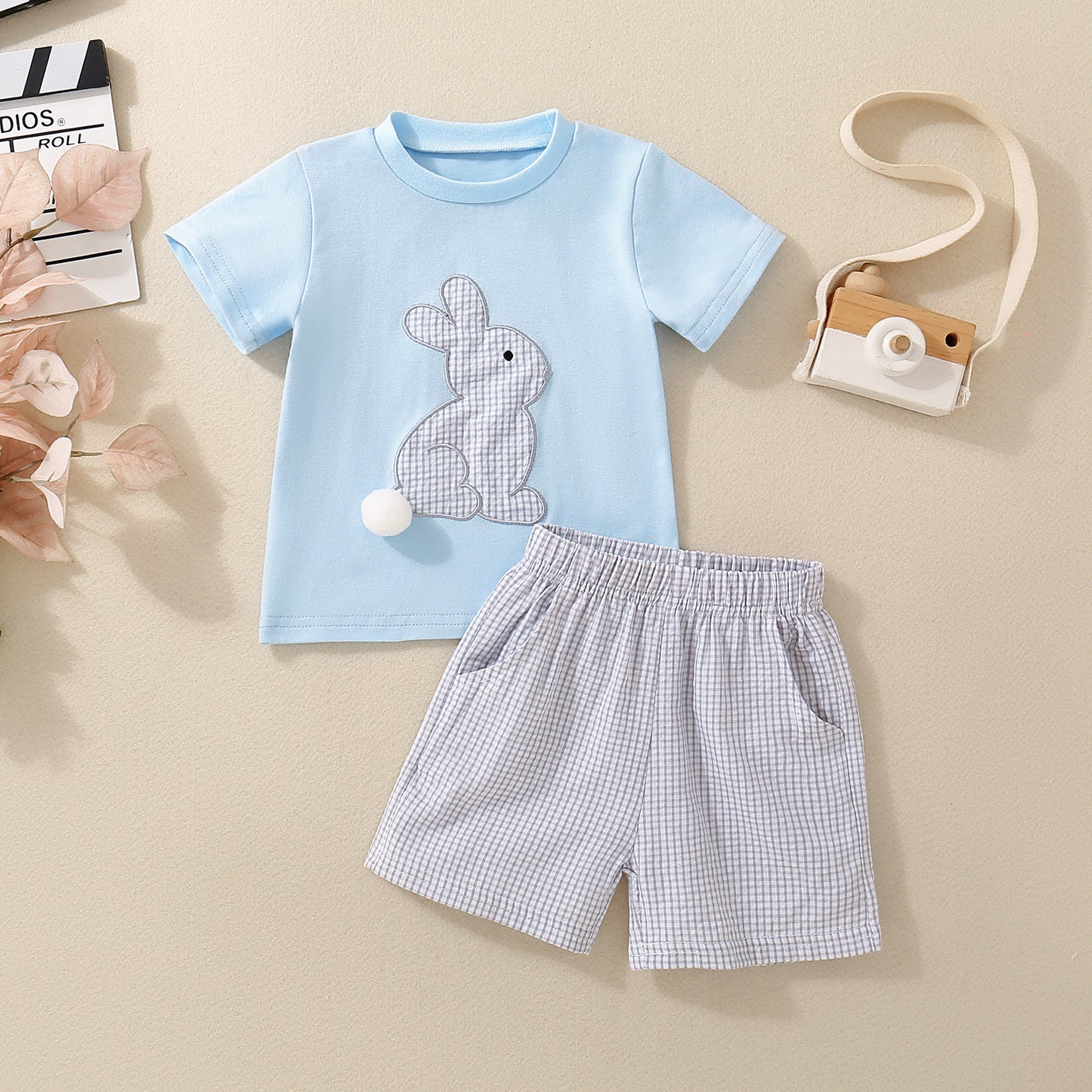 Infant And Toddler Blue Short-Sleeve Rabbit-Print Top And Shorts Set