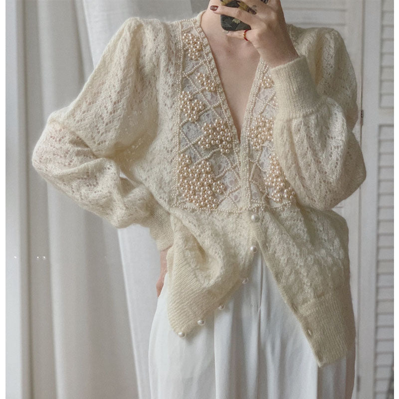 Pearl Embellished Cardigan And Mohair Sweater Coat