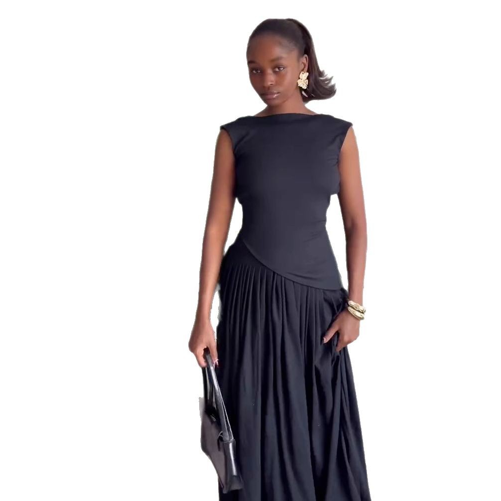 Elegant Off-Shoulder Pleated Summer Chic Slim-Fit Sleeveless Dress
