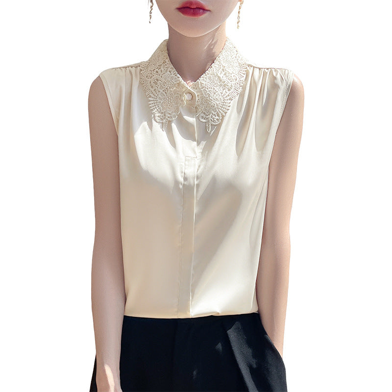 Thin Lace-trimmed Sleeveless Cardigan Vest