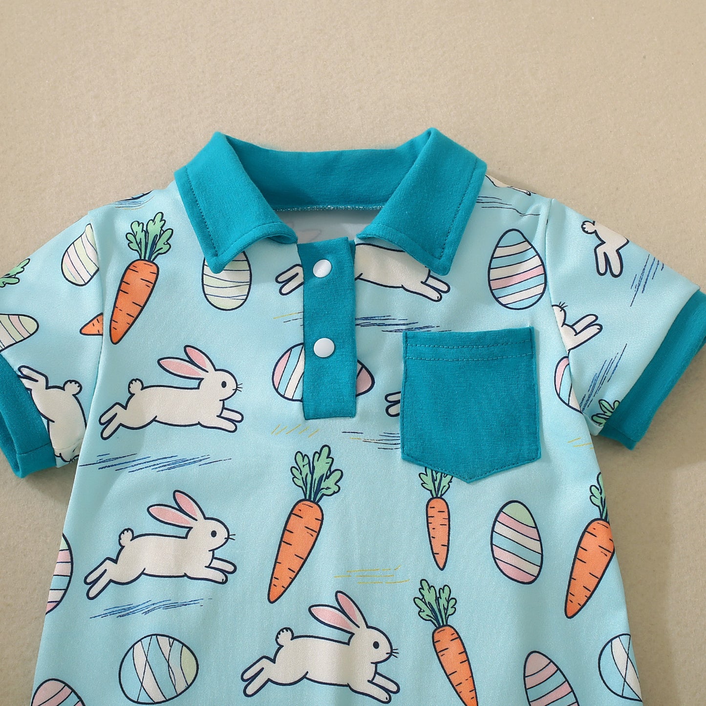 Baby Short-sleeve Onesie Blue Background With Rabbits And Carrots