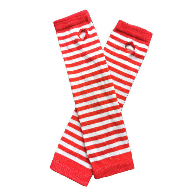 Women Fashion Lady Striped Elbow Gloves Warmer Knitted Long