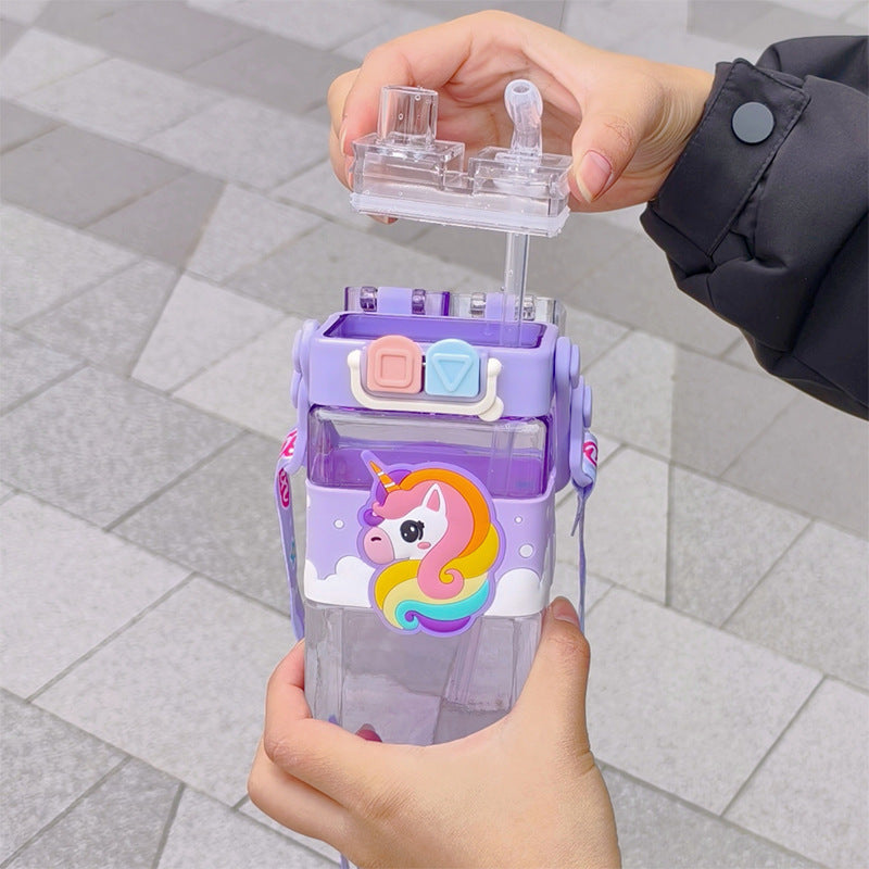 Children's Cups Outdoor Crossbody Double Drink Cup With Straw Men And Women Student Portable