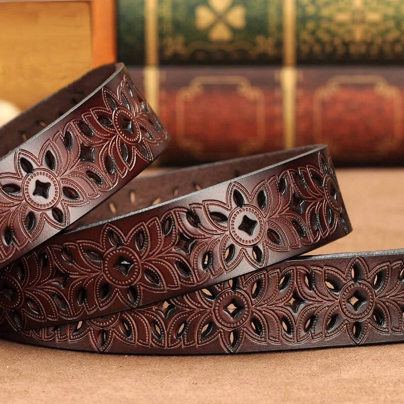 New Belt Hollow Pattern Belt Ladies Trend Waistband Genuine Woman Belt Vintage Pin Buckle Strap Jeans