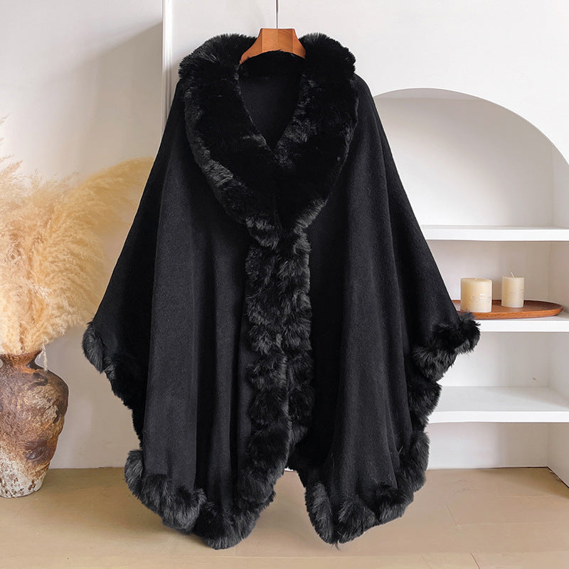 Oversized Loose Irregular Fur Collar Cape Shawl