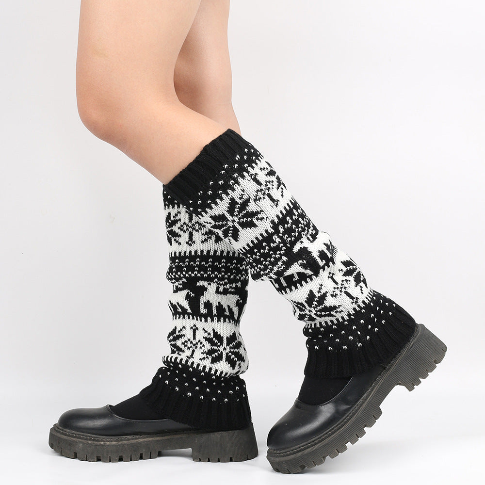 Thickened Christmas Socks Snowflake Deer Knitted Wool Foot Warmer Cover