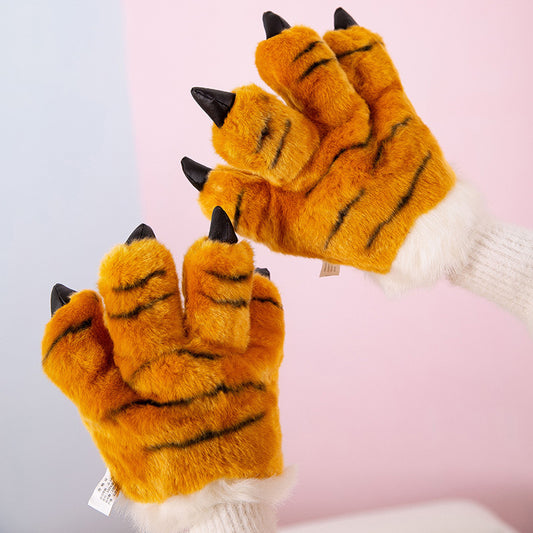 Plush Toy Zoo Children Props Tiger Paw Gloves Hand Warmer Pillow