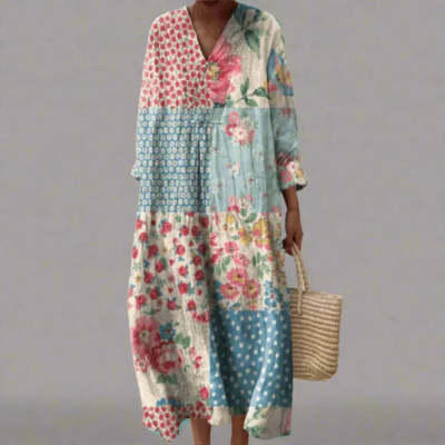 Printed Long-sleeve Shirt Dress For Women