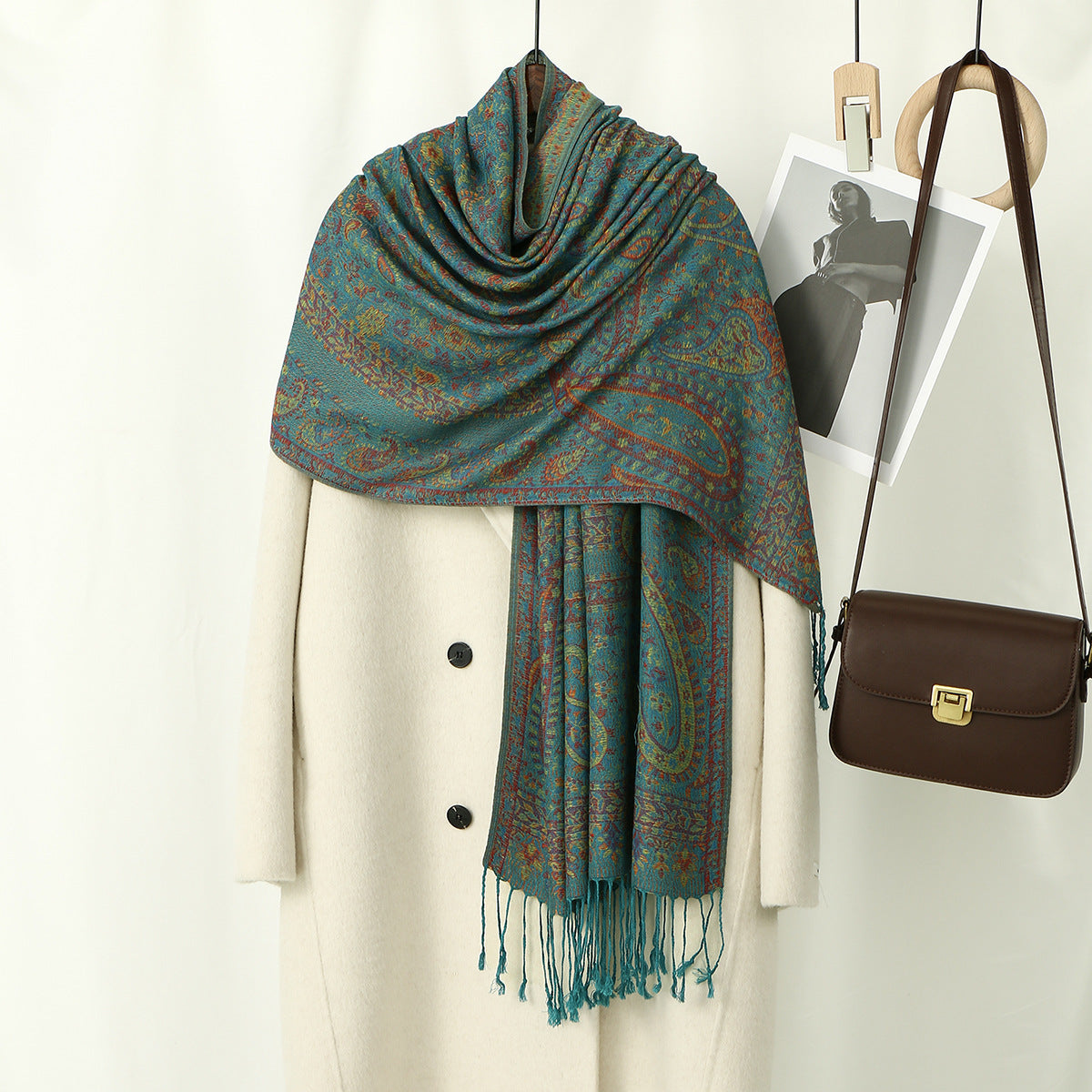 Cashew Printed Thick Jacquard Tassel Shawl For Women