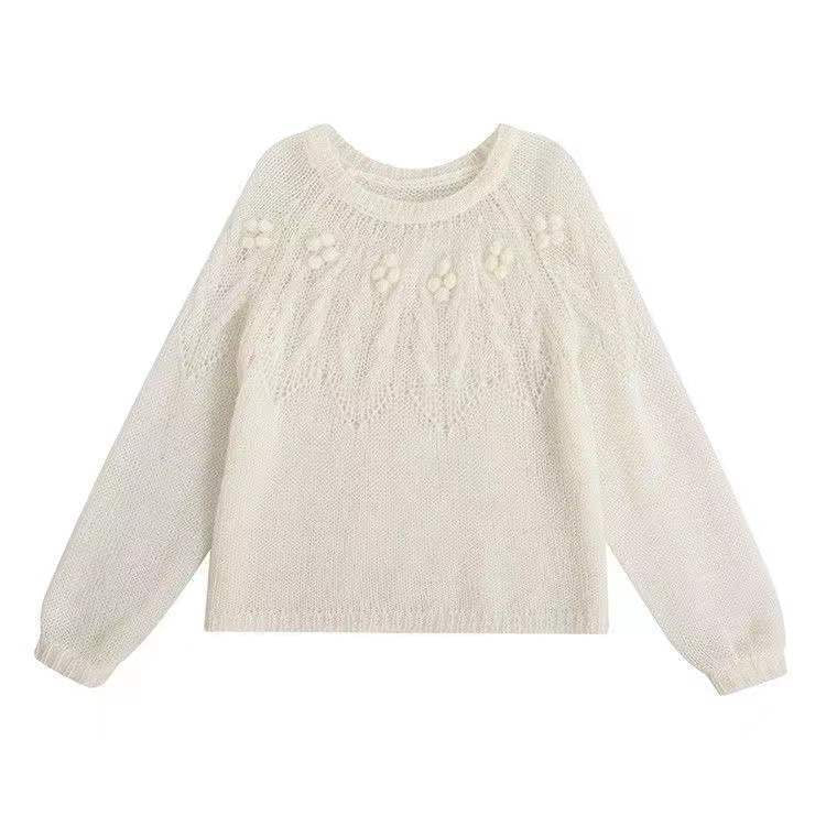 Retro High-grade White Mohair Sweater For Women