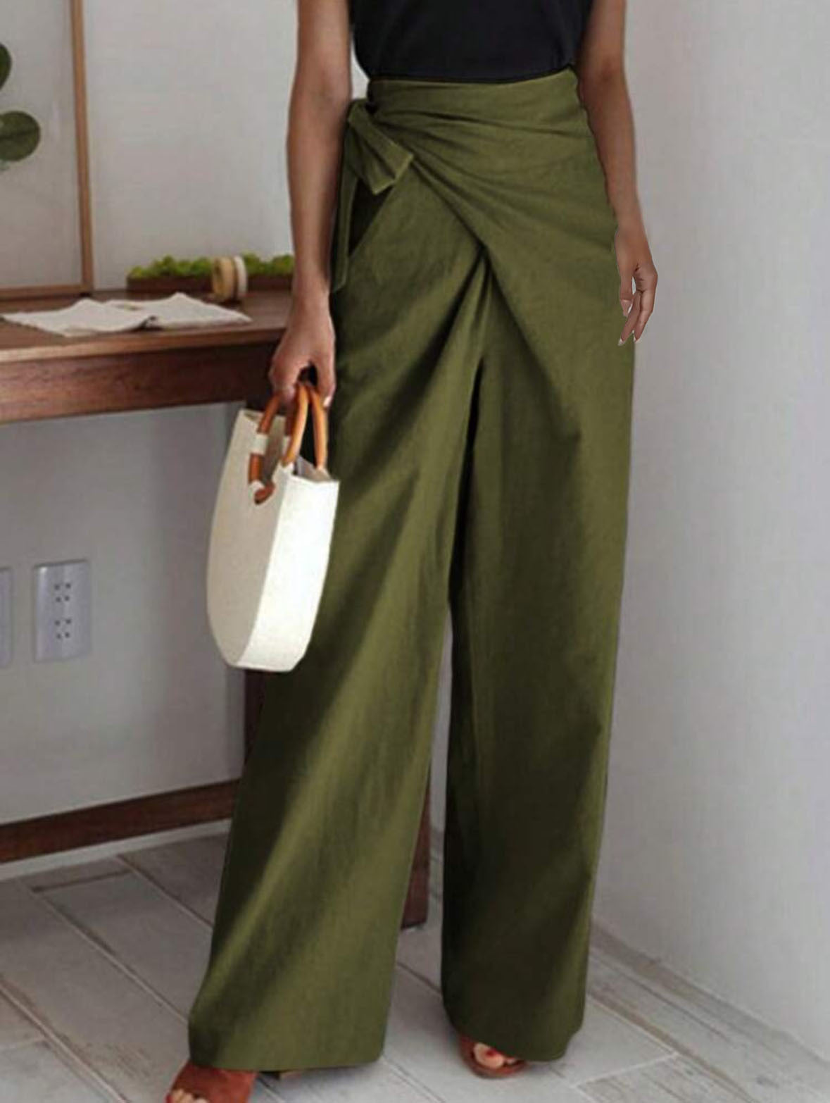 Bow-tie Woven Fashionable Trousers Straight-leg Pants
