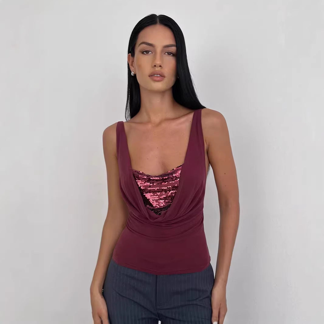 Short-sleeve Slim-fit Versatile Camisole Strap Top