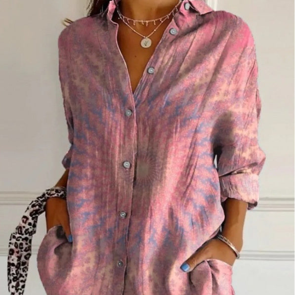 Lapel Long Sleeve Shirt Women's Single-breasted Pleated Shirt