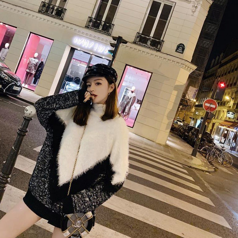 Female High Neck Christmas Loose Pullover Mohair Fashion Outer Sweater