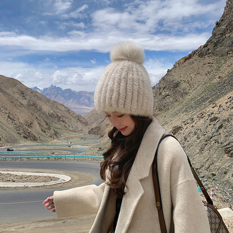 Ladies Mink Fur Hat Thickened Wool