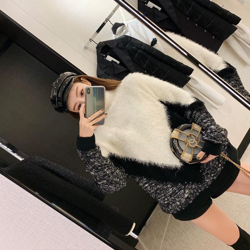 Female High Neck Christmas Loose Pullover Mohair Fashion Outer Sweater