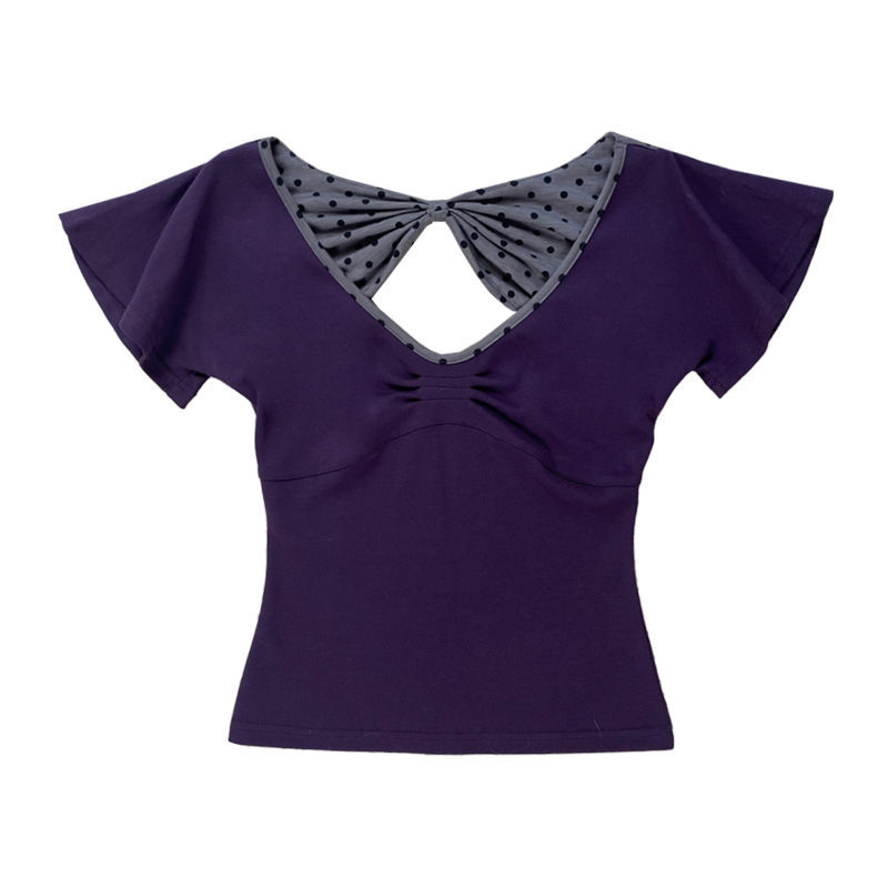 Millennial Japanese-style Back-Cutout Bow-Knot Polka-Dot Print Shirt