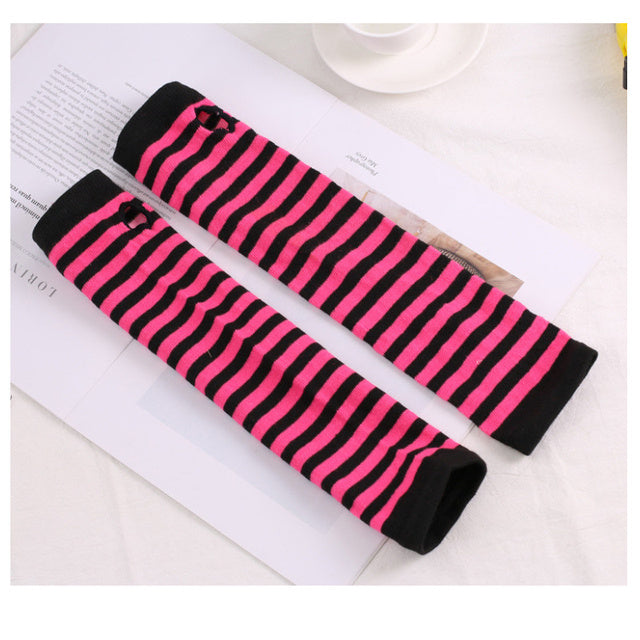 Women Fashion Lady Striped Elbow Gloves Warmer Knitted Long