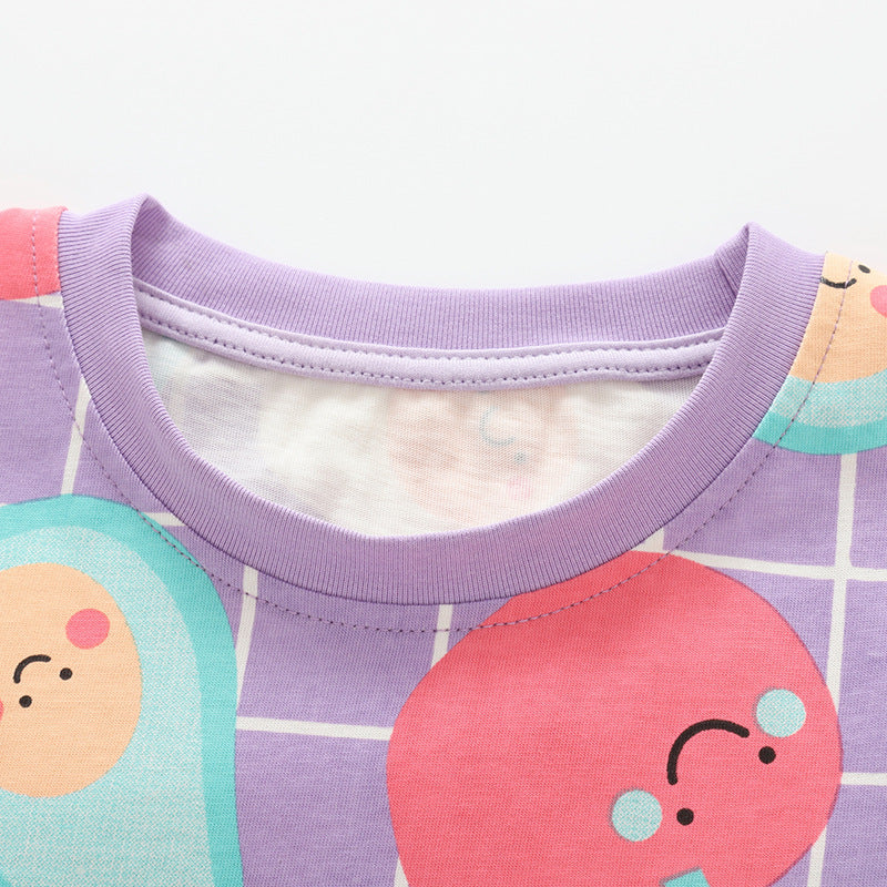 Summer New Cute Little Girl Crew Neck Loungewear Set