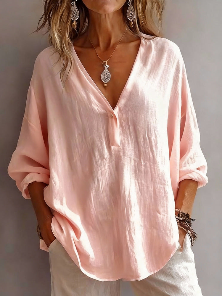 Womens Casual Loose Fashion Solid Color Long-Sleeve Top