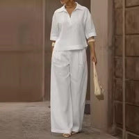 Solid-color Slimming Versatile Wide-leg Pants Two-piece Set