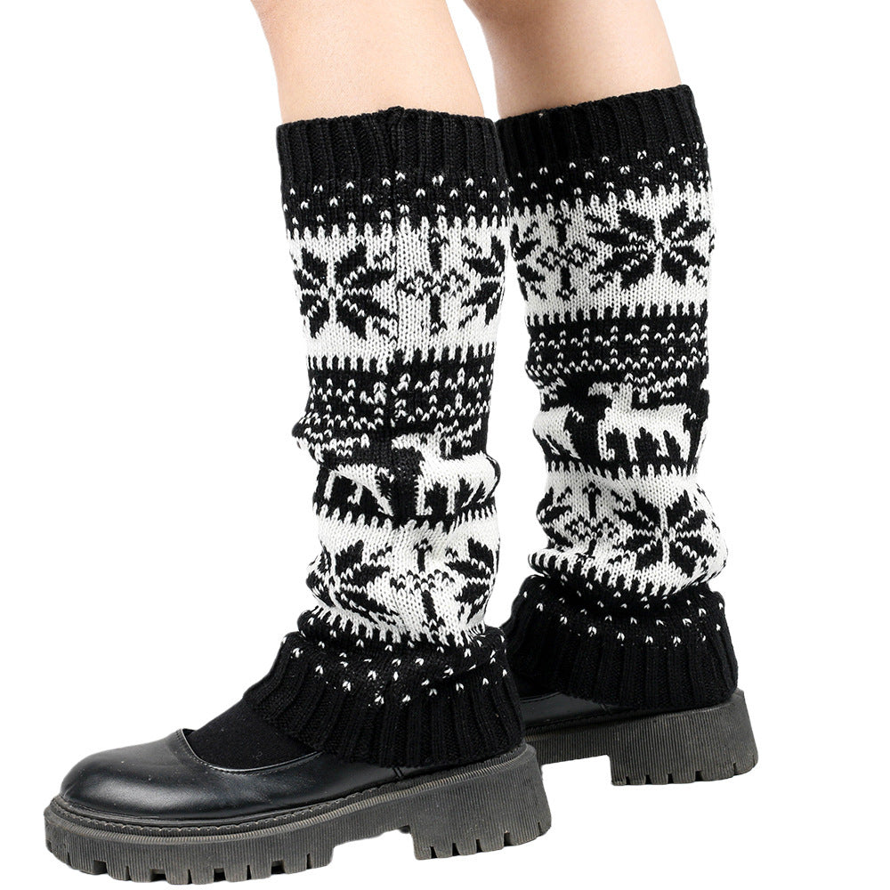 Thickened Christmas Socks Snowflake Deer Knitted Wool Foot Warmer Cover