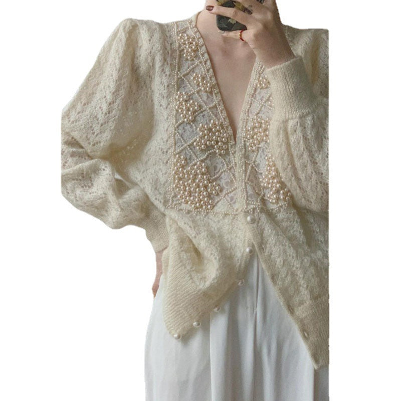 Pearl Embellished Cardigan And Mohair Sweater Coat