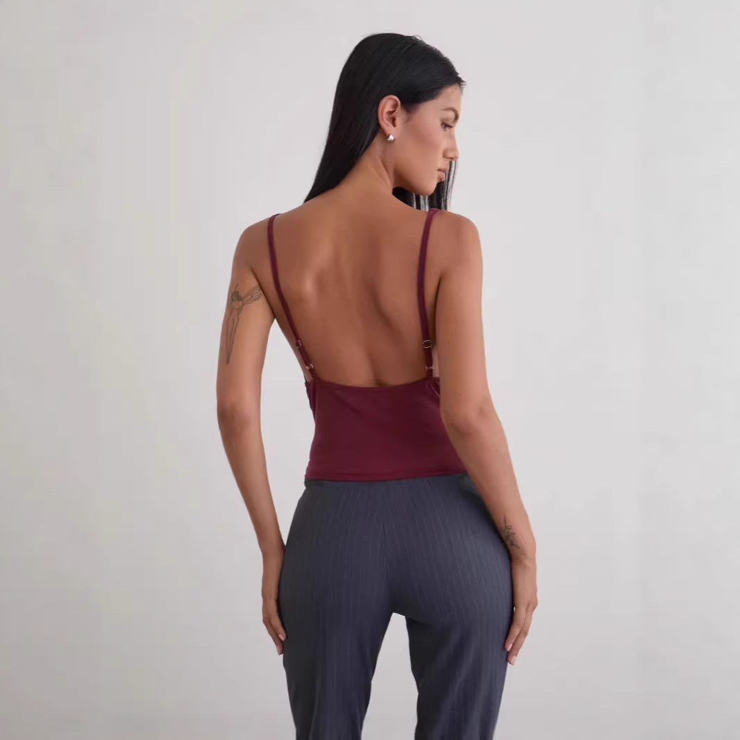 Short-sleeve Slim-fit Versatile Camisole Strap Top