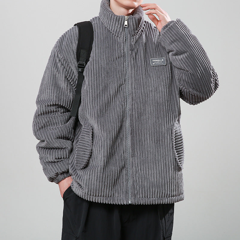 Winter Corduroy Cotton-padded Coat Warm Stand Collar Zipper Jacket Casual Outdoor Streetwear Men's Clothing