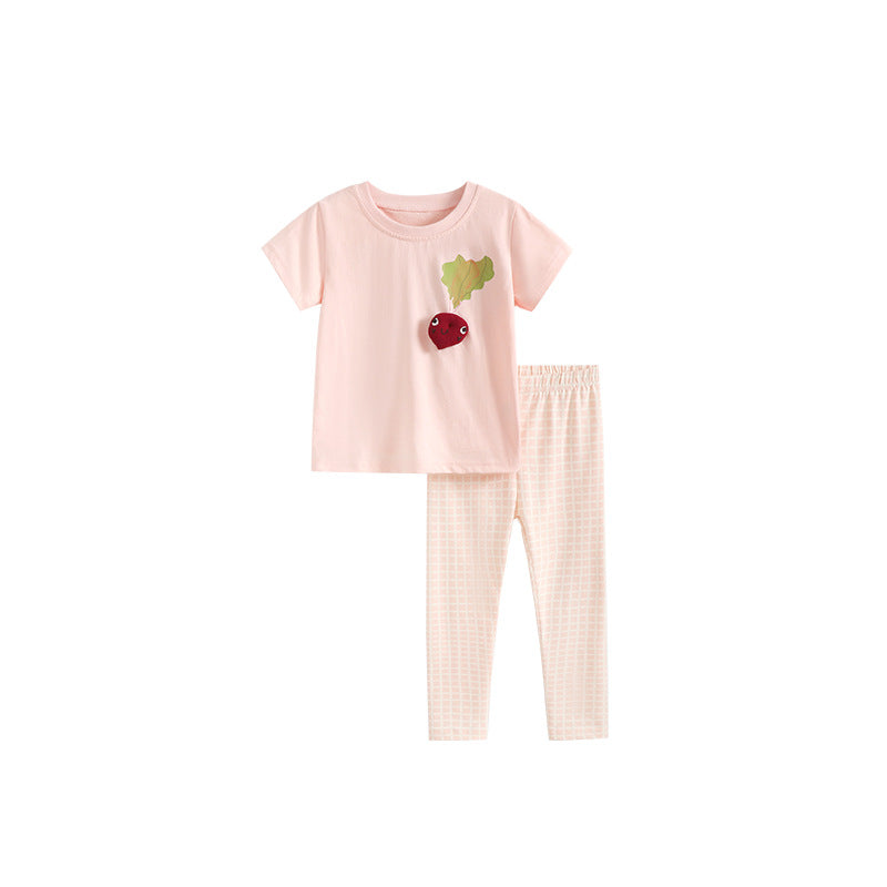 Girls' Set Crew Neck T-Shirt And Shorts Two-Piece Combo