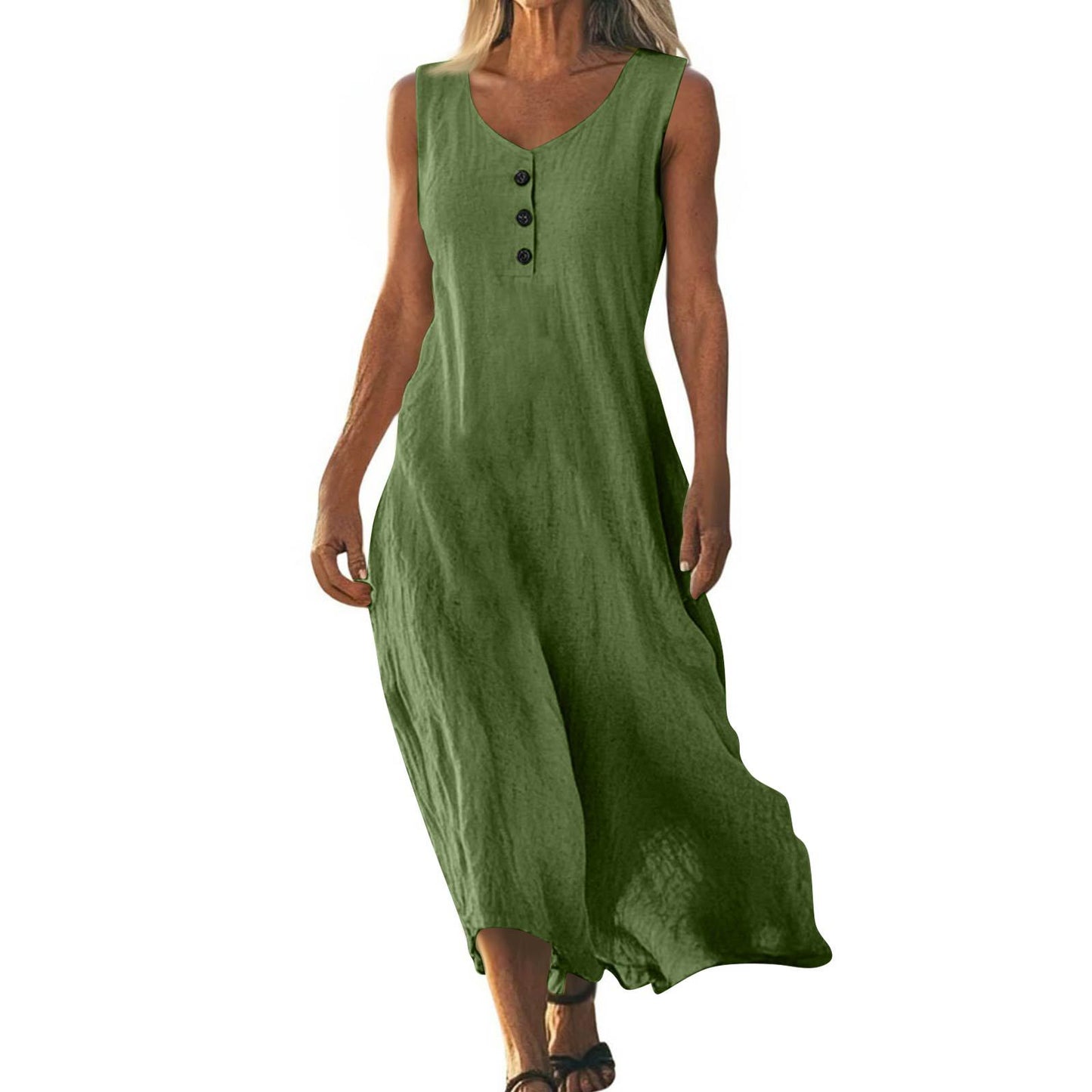 Solid-color Crewneck Sleeveless Asymmetrical Maxi Dress