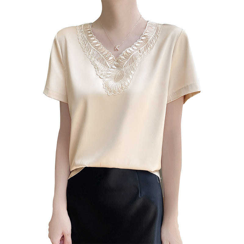 V-neck Loose-fit Short-length Short-sleeve T-shirt