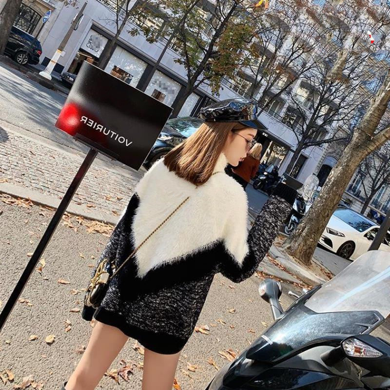 Female High Neck Christmas Loose Pullover Mohair Fashion Outer Sweater