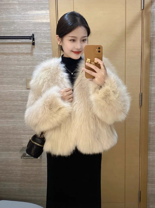 Fuzzy Short V-neck Coat