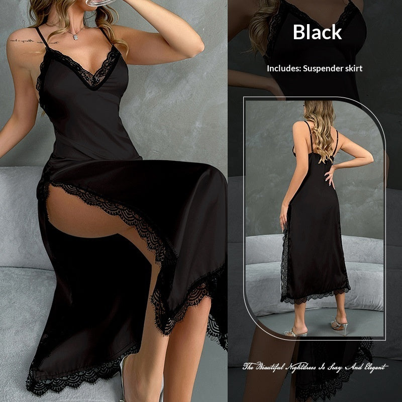 Sexy Slim Fit Strap Long Lace Trimmed Dress