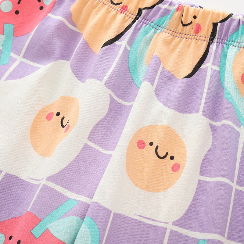 Summer New Cute Little Girl Crew Neck Loungewear Set