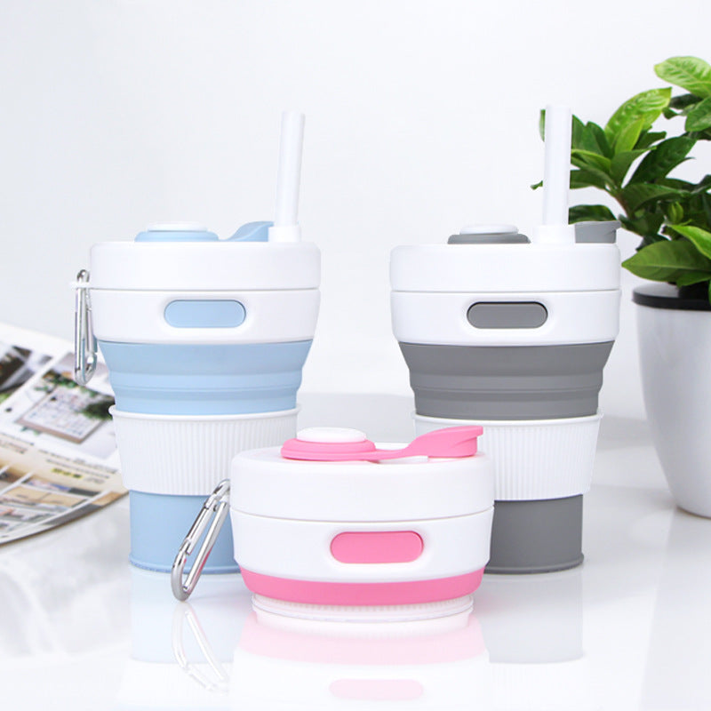 Silicone Folding Cups Portable Compression Cup With Straw