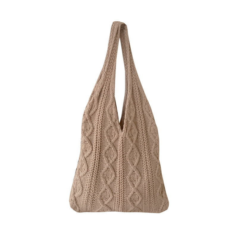 GWomen Shoulder Bags Portable Retro Hollow Knitted Woolen Yarn Bag Shoulder Tote Bag Solid Color Crochet Bag Large Capacity Shopping Tote Bags
