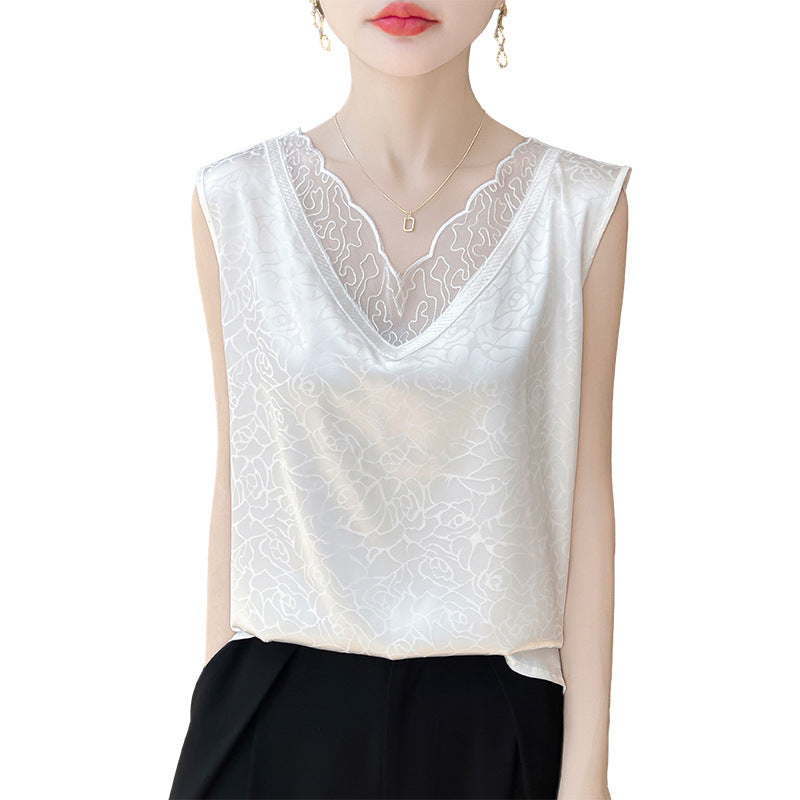V-neck Cropped Mesh-panelled Sleeveless Tank Top